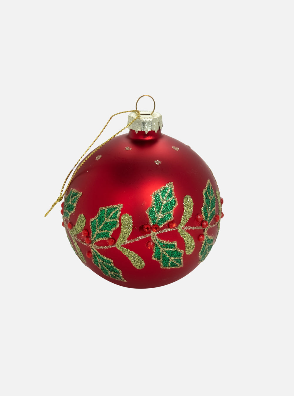 Glass red & green Leaf Ornament