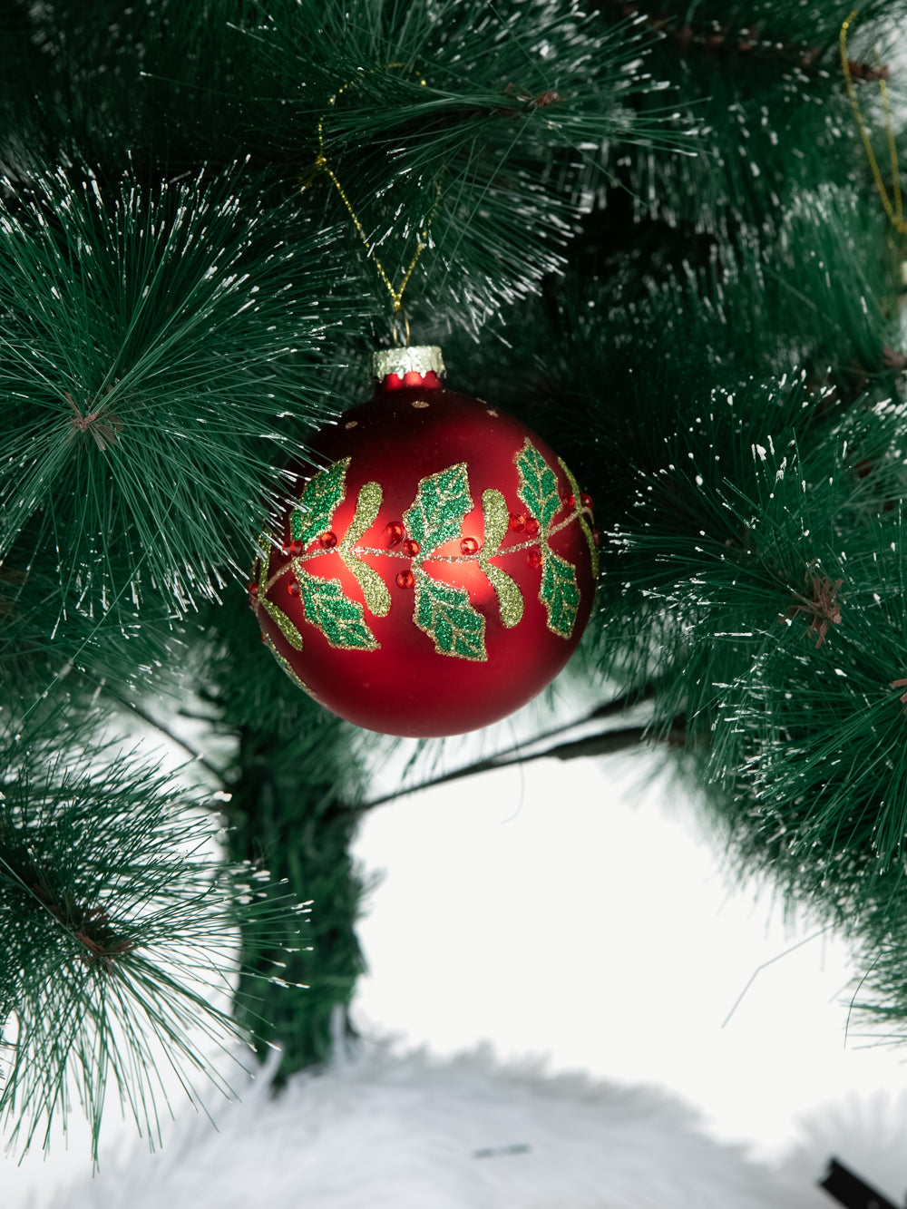 Glass red & green Leaf Ornament