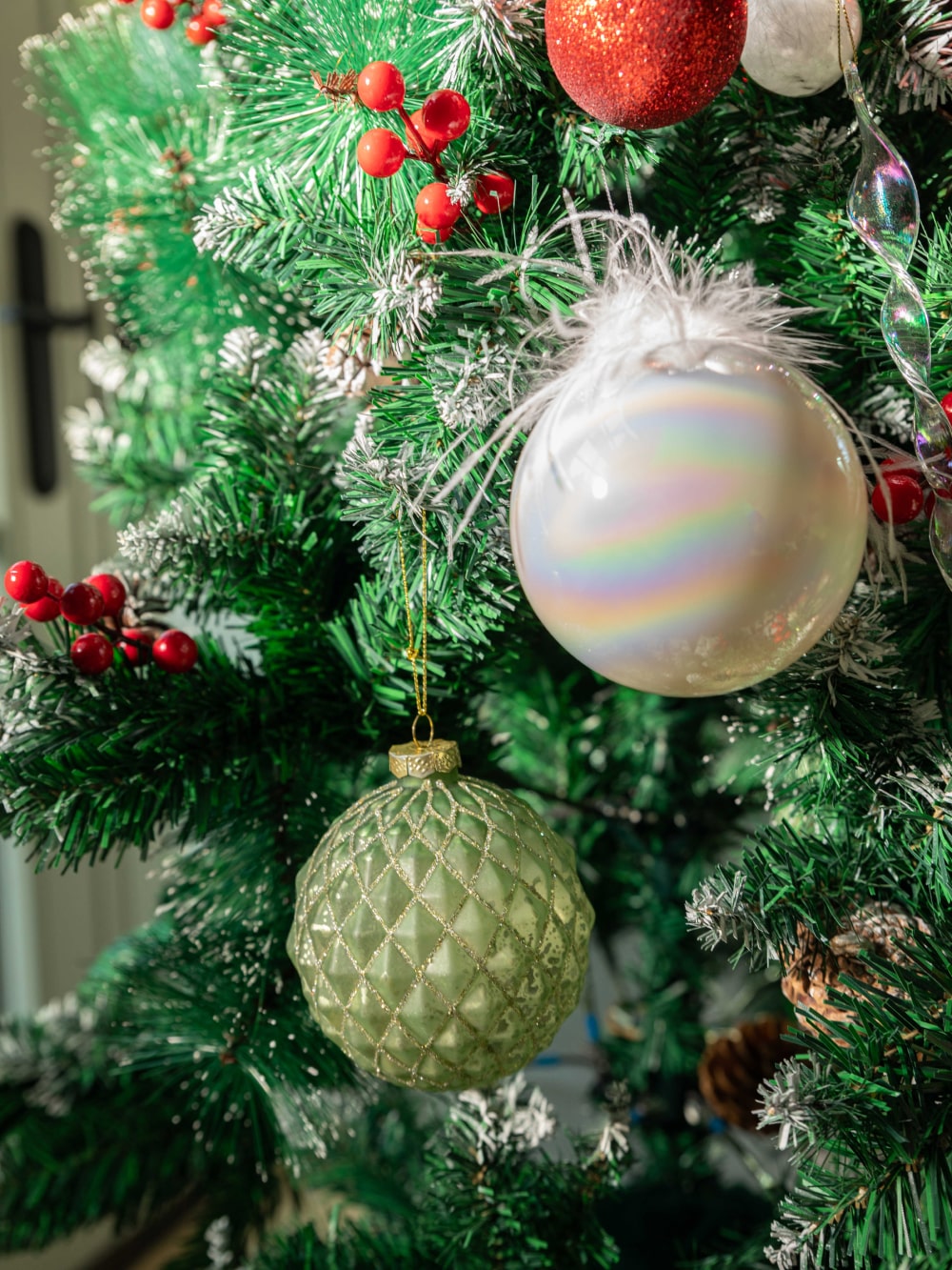 Green glitter stripes ornament