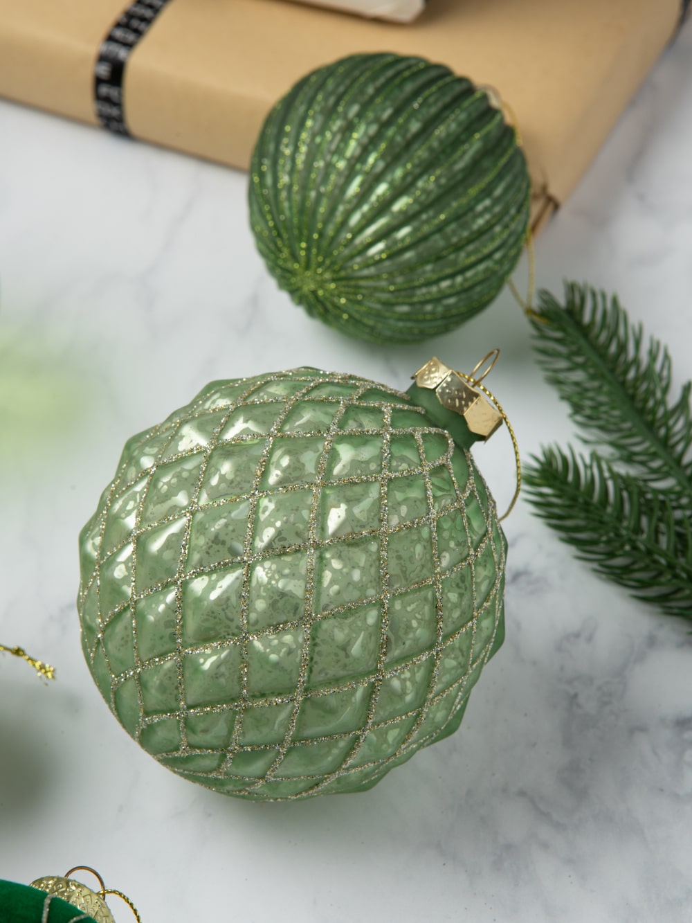 Green glitter stripes ornament