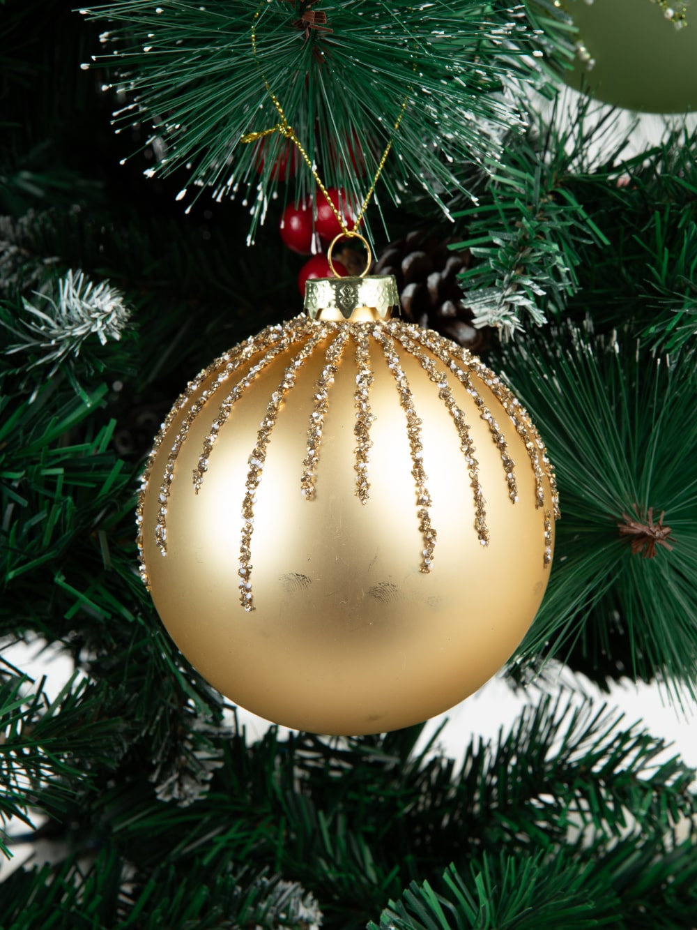 Gold glitter stripes ornament
