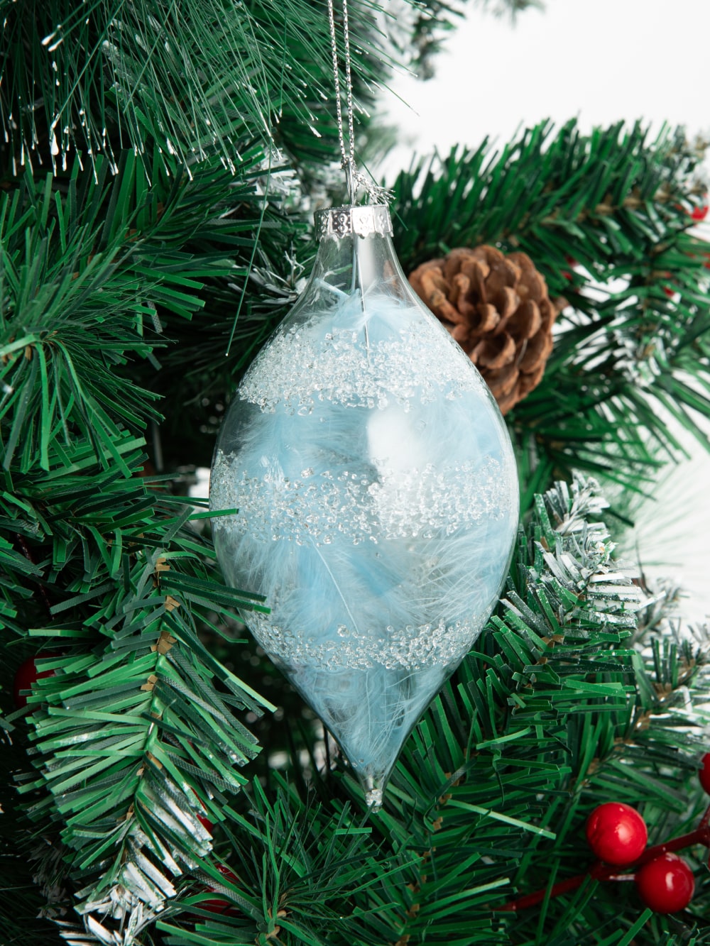Blue feather finial ornament