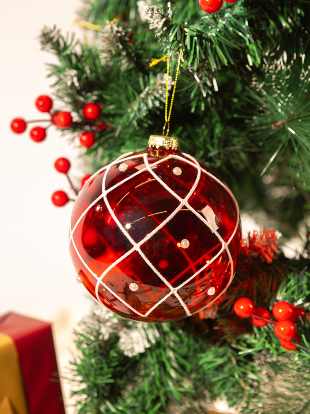 RED BALL PEARL ORNAMENT 4.72IN