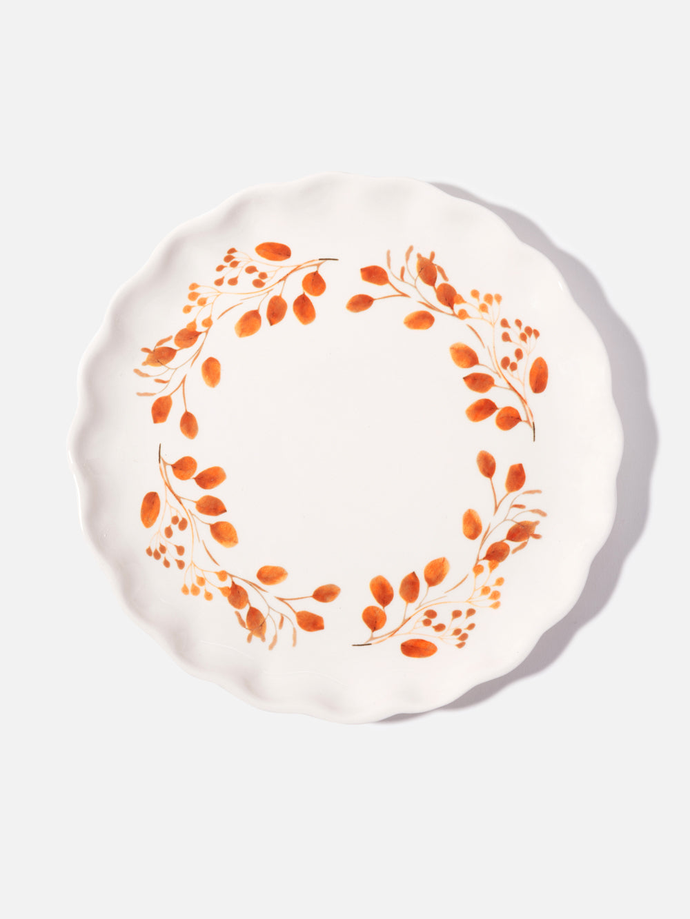 WHITE CERAMIC FALL PLATE 8IN
