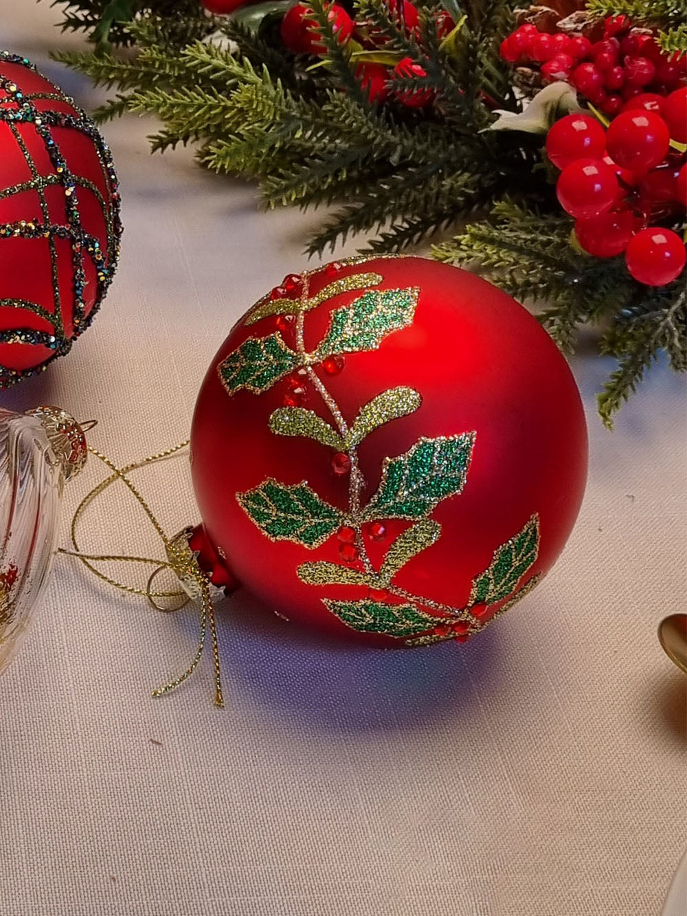 Glass red & green Leaf Ornament