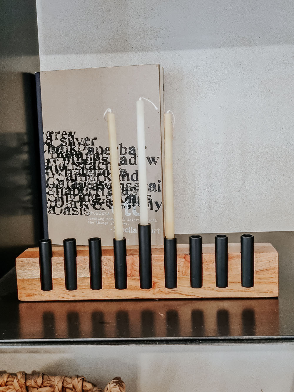 WOODEN MENORAH 10.1X1.4X2.9