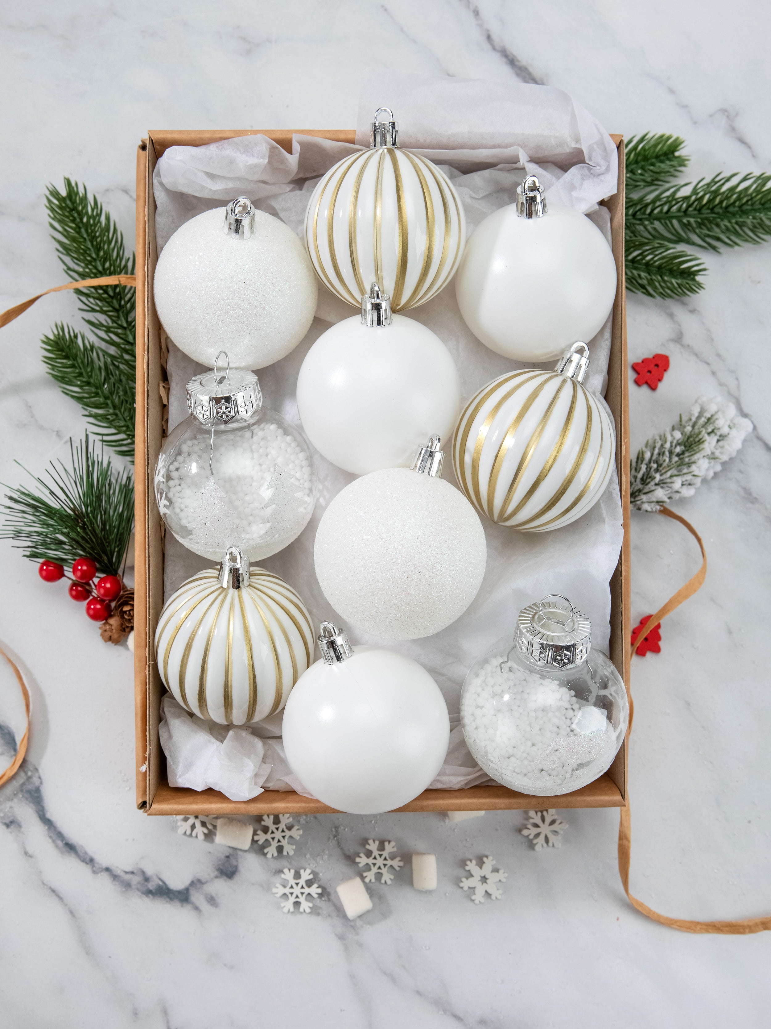white Christmas ball Mixed Ornaments SET - 12 PCS