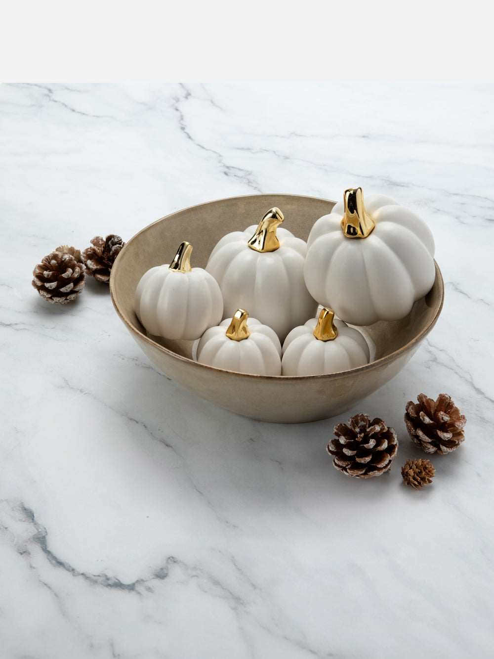 Decorative White Ceramic Pumpkin - M