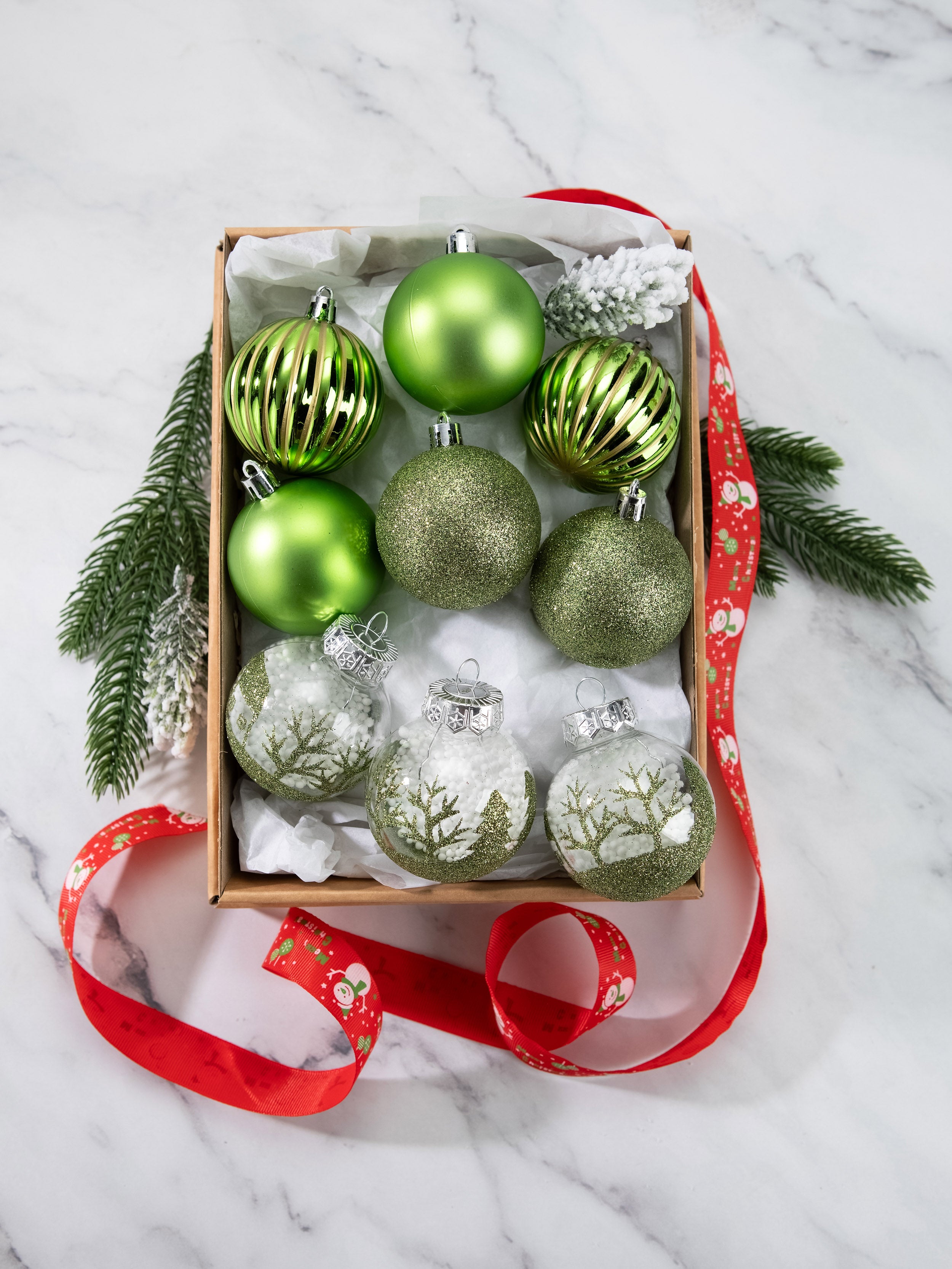 Green Christmas ball Mixed Ornaments SET - 12 PCS