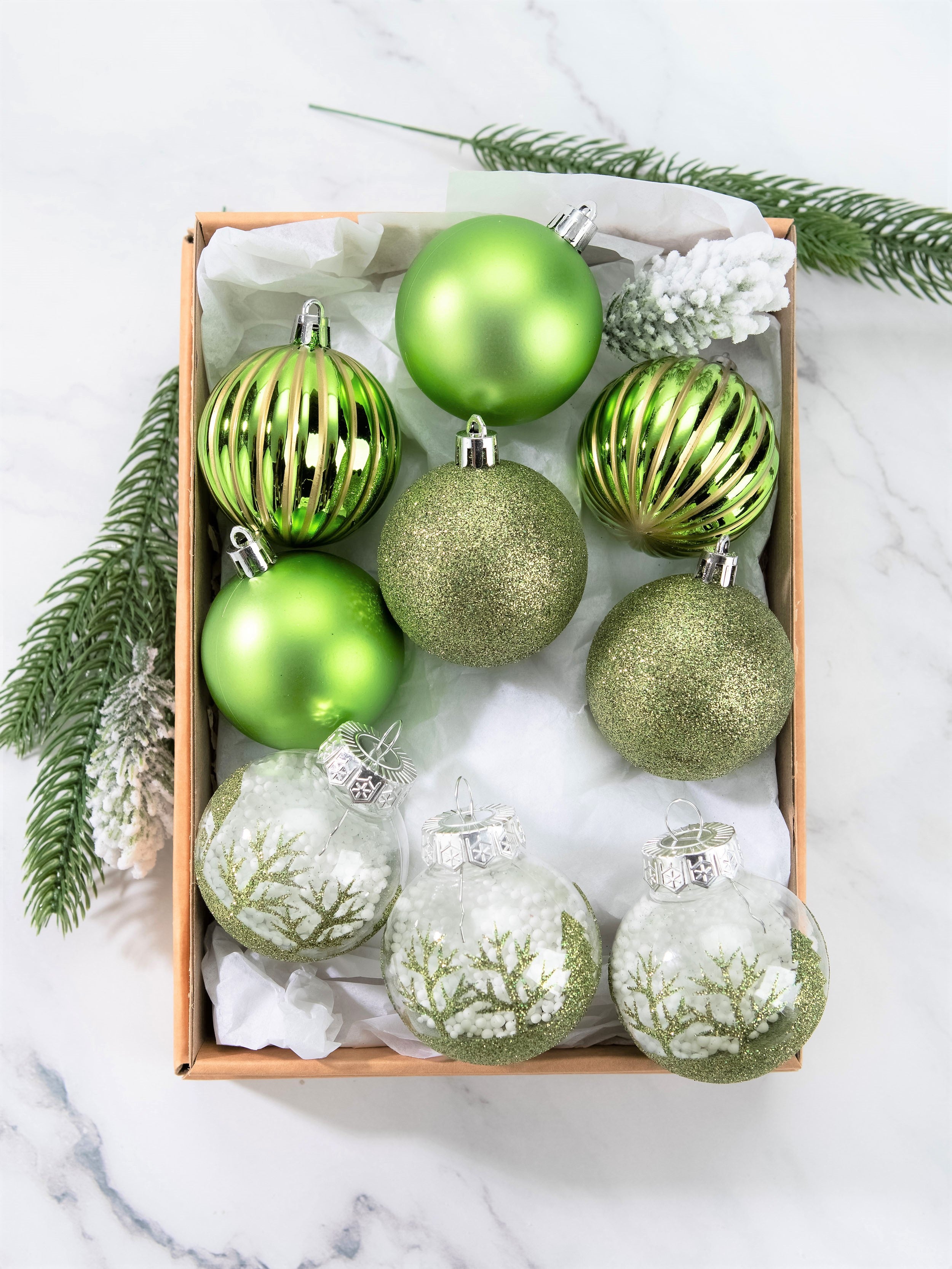 Green Christmas ball Mixed Ornaments SET - 12 PCS