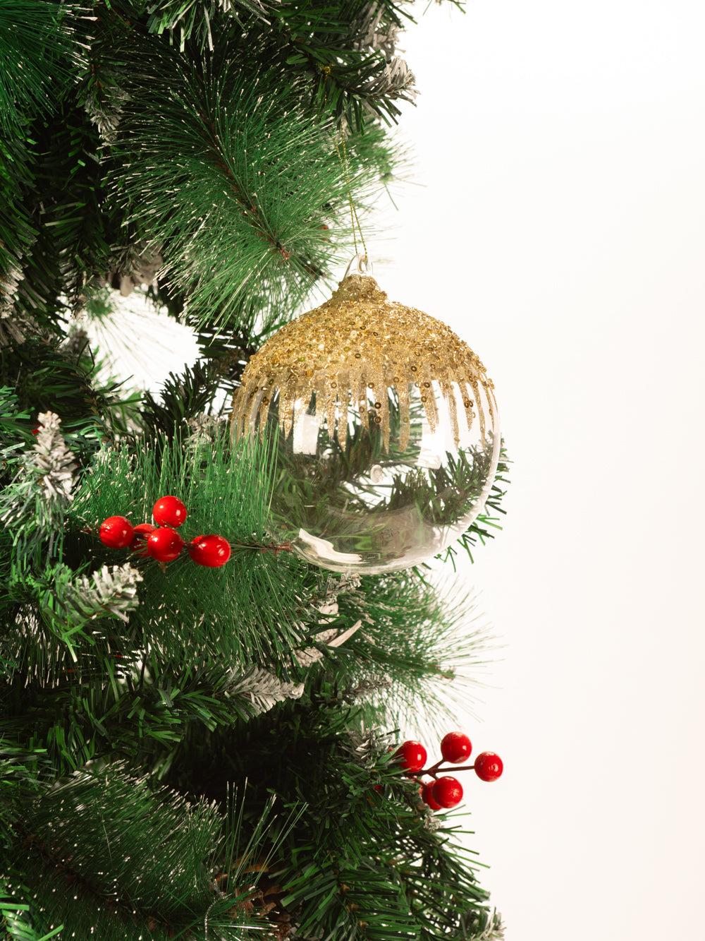 GOLD BEADED ORNAMENT 4.7IN
