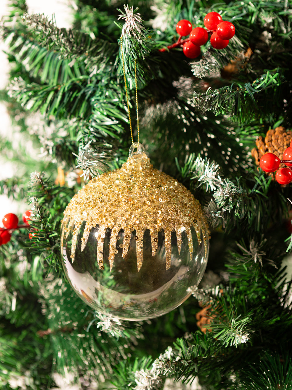 GOLD BEADED ORNAMENT 4.7IN