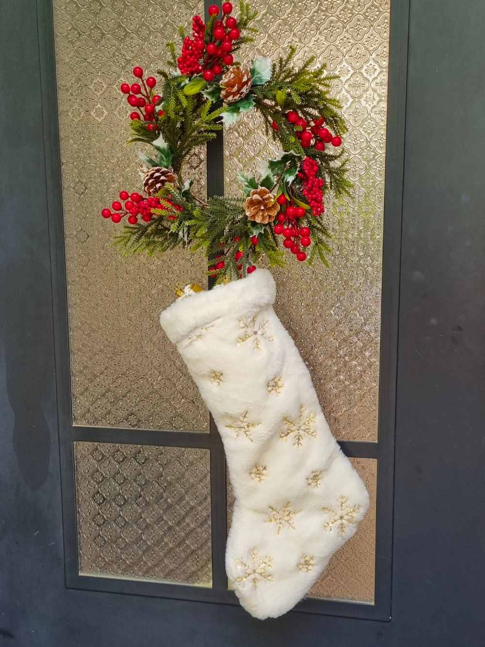 White Faux Fur snowflake Stocking