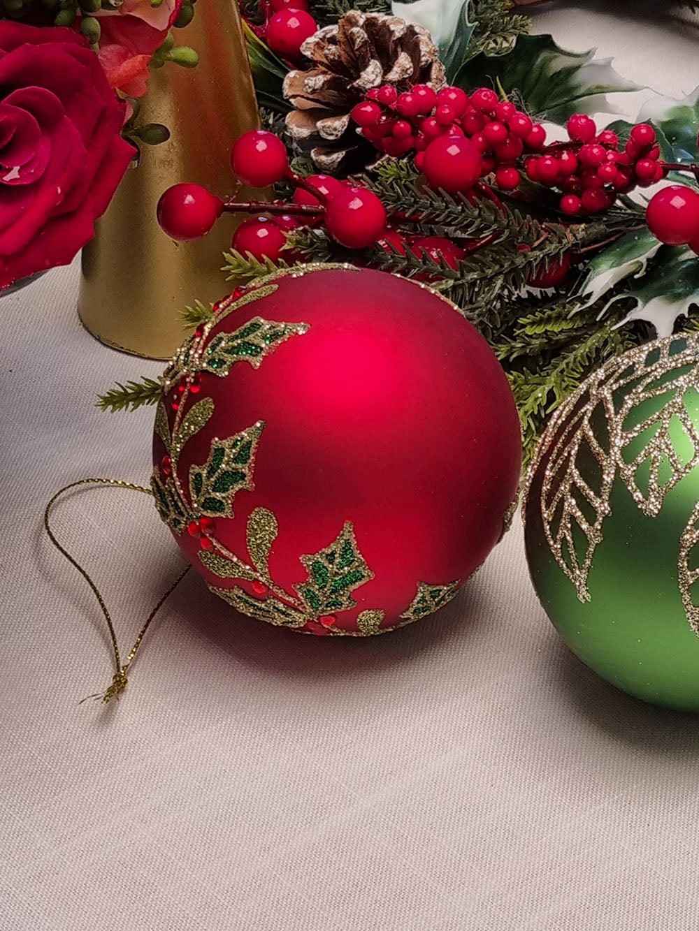 Glass red & green Leaf Ornament