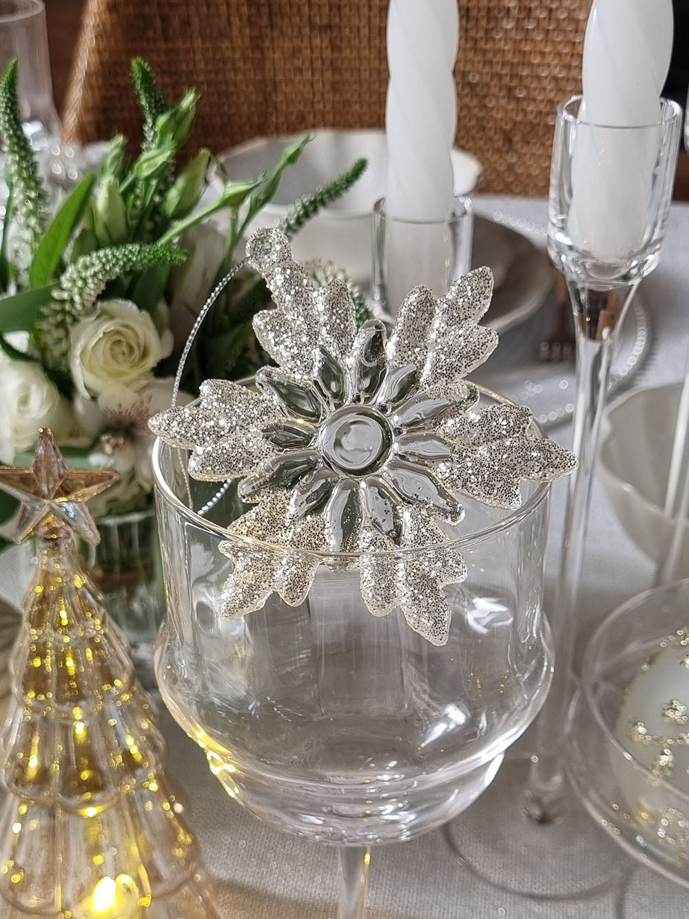 silver Glass Snowflake Ornaments